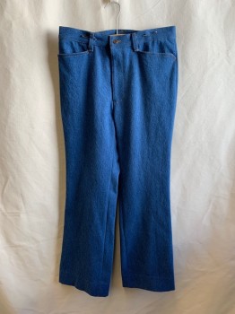 Mens, Jeans, NL, Denim Blue, Cotton, 32/31, Top Pockets, Zip Front, Bell Bottoms, 2 Back Patch Pockets. Tan Stitching