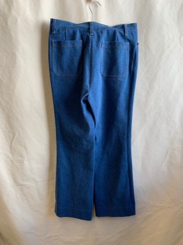 Mens, Jeans, NL, Denim Blue, Cotton, 32/31, Top Pockets, Zip Front, Bell Bottoms, 2 Back Patch Pockets. Tan Stitching