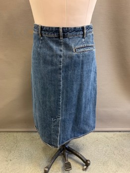 Womens, Skirt, Below Knee, A.P.C , Denim Blue, Cotton, W:30, 2 Patch Pockets, Zip Front, 1 Back Pocket