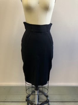 N/L, Black, Rayon, Solid, Heavy Knit with Horizontal Ribbing At Front Hips And CB, Knee Length