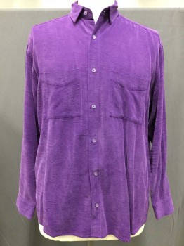 Mens, Casual Shirt, TIANELLO, Purple, Rayon, Solid, M, Purple W/self Marble Pattern, Collar Attached, Button Front, Long Sleeves,