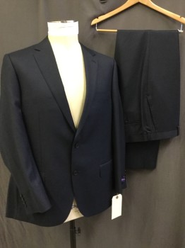 Mens, Suit, Jacket, BARTELLI NAPOLI, Navy Blue, Wool, 2 Color Weave, 46R, Single Breasted, 2 Buttons,  3 Pockets, Notched Lapel, Top Stitch,
