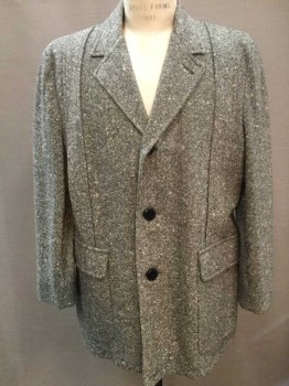 Catalina Martin, Black, Cream, Wool, Tweed, Basket Weave, Single Breasted, Collar Attached, Notched Lapel, 2 Flap Pockets, 3 Buttons, Inverted Pleat Panels From Shoulders To Pockets