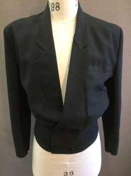 Mens, Blazer/Sport Co, TIMELY TRENDS, Black, Polyester, Stripes, S, Self Stripe, Double Breasted, Cropped Length, Notched Lapel, 3 Pockets, Self Belted Waist, Black Lining, Retro Look