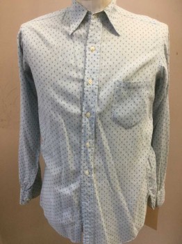 Mens, Shirt, The ARTLOOM, Ice Blue, Lt Blue, Blue, Cotton, Diamonds, S, Long Sleeves, Button Front, 1 Pocket, Collar Attached with Long Collar Points,