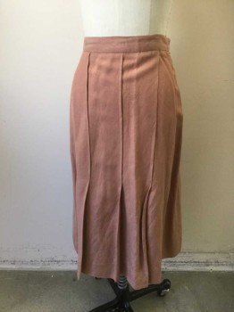 Womens, 1930s Vintage, Skirt, N/L, Lt Brown, Cotton, Solid, W:24, 1.25" Wide Self Waistband, 3 Vertical Pleats at Center Front That Merge Into 3 Kick Pleats at Hem, Side Zipper, Hem Below Knee, Made To Order Reproduction