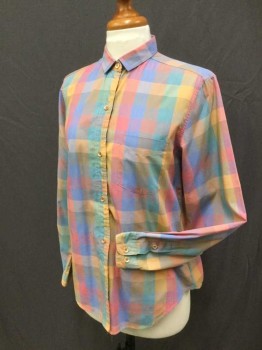 JOHN HENRY, Lt Blue, Pink, Orange, Green, Poly/Cotton, Check , Long Sleeves, Collar Attached, Button Front,