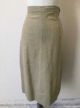 Womens, Skirt, N/L, Beige, Tan Brown, Wool, Houndstooth, Check , W:22, Beige and Tan Check with Sage Specks Woven Throughout, 1.25" Wide Self Waistband, Straight Fit, Hem Below Knee,