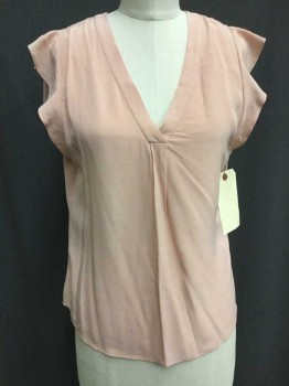 JOIE, Pink, Silk, Solid, V-neck, Self Ruffled Cap Sleeve, Pull Over, See Photo Attached,