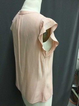 JOIE, Pink, Silk, Solid, V-neck, Self Ruffled Cap Sleeve, Pull Over, See Photo Attached,