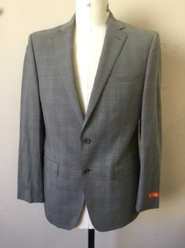 TALLIA, Lt Gray, Lt Blue, Blue, Wool, Plaid, Lt Gray Background with Lt Blue/Lt Gray/Blue Plaid Stripes, Hand Picked Collar/Lapel, Collar Attached, Notched Lapel, Single Breasted, 3 Pockets, 2 Buttons
