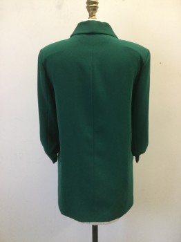 ZARA WOMAN, Forest Green, Polyester, Solid, Open Front, Shawl Collar, 2 Pockets with Flaps. Rushed 3/4 Sleeves