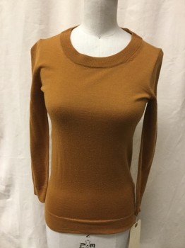 Womens, Pullover, J CREW, Caramel Brown, Wool, Solid, XXS, Round Neck,  Long Sleeves,