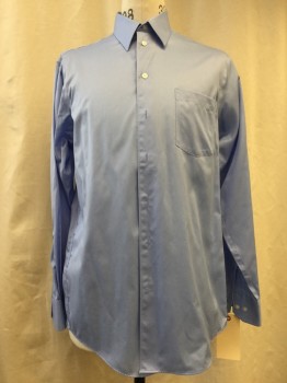 KENNETH COLE, Blue, Cotton, Solid, Button Front, Collar Attached, Long Sleeves, 1 Pocket,