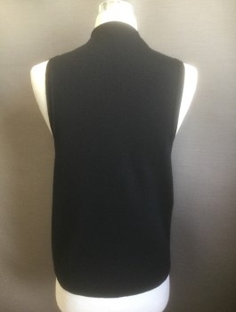 DKNY, Black, Gray, Wool, Knit, Solid Black with Gray Stripes at Center Front, Button Front, V-neck,