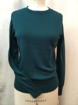 Womens, Pullover, BANANA REPUBLIC, Teal Green, Silk, Cashmere, Solid, S, Crew Neck, Long Sleeves,