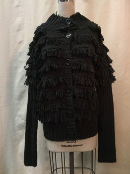 NEW DIRECTIONS, Charcoal Gray, Acrylic, Solid, Charcoal Gray, Fringe Tiers, Ribbed, Button Front, Aged/Distressed,