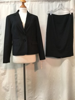 Womens, Suit, Jacket, KASPER, Black, Polyester, Solid, 6, Black, Notched Lapel, Collar Attached, 2 Buttons,  3 Pockets,