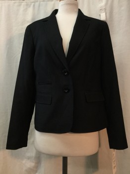Womens, Suit, Jacket, KASPER, Black, Polyester, Solid, 6, Black, Notched Lapel, Collar Attached, 2 Buttons,  3 Pockets,