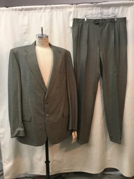 Mens, 1990s Vintage, Suit, Jacket, MOORES, Gray, Black, Wool, Birds Eye Weave, 46 XL, Notched Lapel, Collar Attached, 2 Buttons,  3 Pockets,