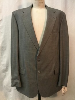 Mens, 1990s Vintage, Suit, Jacket, MOORES, Gray, Black, Wool, Birds Eye Weave, 46 XL, Notched Lapel, Collar Attached, 2 Buttons,  3 Pockets,