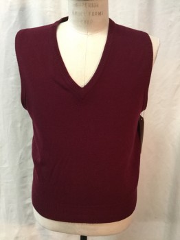 B. ALTMAN & CO, Cranberry Red, Cashmere, Solid, Sweater Vest, Pullover, V-neck,