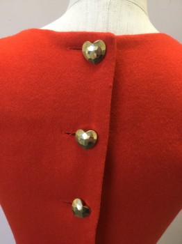 NISHE, Red, Blue, Wool, Polyester, Solid, Hearts, Jewel Neckline, Heart Pockets, Gold Faucetted Heart Buttons, Blue Hem
