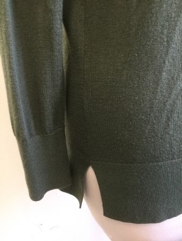 LOFT, Olive Green, Wool, Solid, Knit, Long Sleeves, 5 Buttons, V-neck