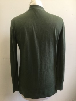LOFT, Olive Green, Wool, Solid, Knit, Long Sleeves, 5 Buttons, V-neck
