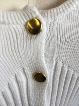 Womens, Top, TOP SHOP, White, Cotton, Polyester, Solid, 4, White Ribbed, Knit, 1" Straps, Scoop Neck, 7 Gold Button Front