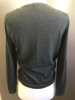 Mens, Pullover Sweater, J CREW, Charcoal Gray, Wool, Solid, Medium, V-neck, Long Sleeves, Knit,