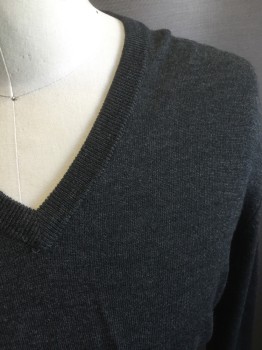 Mens, Pullover Sweater, J CREW, Charcoal Gray, Wool, Solid, Medium, V-neck, Long Sleeves, Knit,