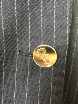 DOLCE & GABBANA, Navy Blue, Lt Gray, Wool, Stripes - Pin, Single Breasted, 2 Buttons,  Peaked Lapel, Hand Picked Collar/Lapel, 2 Pockets, No Vents, DG Gold Buttons, Lined in Silk Animal Print