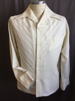 TOUCH OF CLASS, Cream, Polyester, Solid, Collar Attached, Button Front, Arrow Pleat Work Front, 1 Pocket, Long Sleeves,