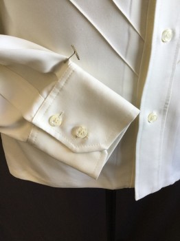 TOUCH OF CLASS, Cream, Polyester, Solid, Collar Attached, Button Front, Arrow Pleat Work Front, 1 Pocket, Long Sleeves,