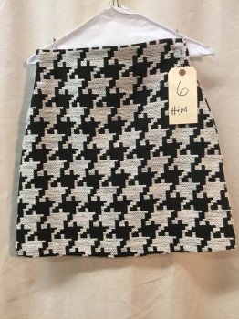 Womens, Skirt, Mini, H&M, White, Black, Poly/Cotton, Houndstooth, 6, White Embroiderred Houndstooth