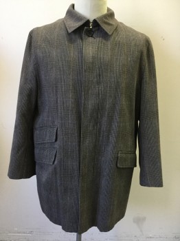BANANA REPUBLIC, Dk Brown, Brown, White, Navy Blue, Periwinkle Blue, Wool, Plaid, Grid , Brown Plaid with Periwinkle/Brown Grid Overlay, Single Breasted, Hidden Placket, 3 Flap Pockets, Collar Attached, Hem Above Knee