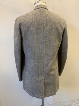 Mens, 1960s Vintage, Suit, Jacket, BROOKS BROTHERS, Brown, Gray, Lt Brown, Wool, Tweed, Herringbone, 43L, Single Breasted, Collar Attached, Notched Lapel, 3 Buttons,  3 Pockets