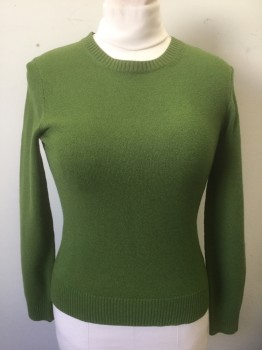 Womens, Pullover, BANANA REPUBLIC, Avocado Green, Wool, Polyester, Solid, M, Knit, Long Sleeves, Round Neck