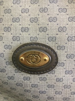 Womens, Purse, GUCCI, Gray, Green, Plastic, Leather, Logo , Signature Gucci Print, Lt Gray with Gray GGs, Grayish-Green Trim/Handles, Gold Hardware, Zip Closure, 12" X 9.5", Barcode Inside Pocket, (missing Strap)
