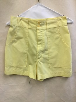 Womens, Shorts, NO LABEL, Yellow, Cotton, Polyester, Solid, W 28, Yellow, Flat Front, Zip Front, 4 Pockets