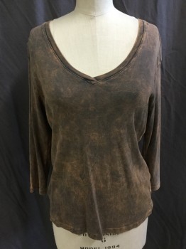 Womens, Top, NO LABEL, Copper Metallic, Gray, Cotton, Mottled, M, Copper with Gray Mottled, Wide V-neck, 3/4 Sleeves