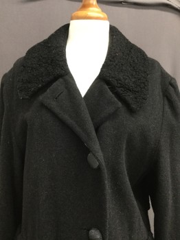 N/L, Black, Wool, Solid, Single Breasted, , Notched Lapel, Shearling Collar/cuffs/pockets, Back Waist Strap,