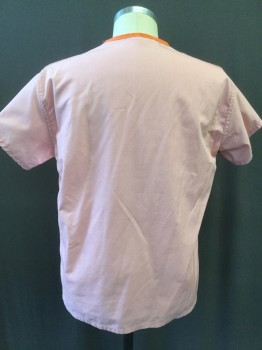 NL, Pink, Polyester, Cotton, Solid, V-neck, Short Sleeves, Patch Pocket,