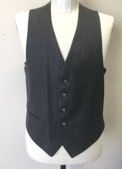 Mens, 1980s Vintage, Suit, Vest, GIVENCHY, Gray, White, Wool, Stripes - Pin, 38, 5 Buttons, 2 Welt Pockets, Gray Silk Lining & Back with "Givenchy" Repeating Text Self Pattern, Belted Back,