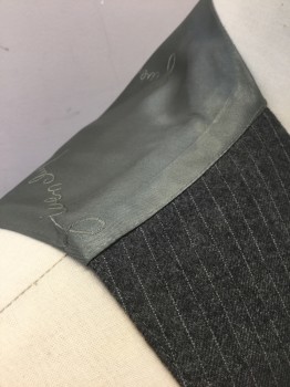GIVENCHY, Gray, White, Wool, Stripes - Pin, 5 Buttons, 2 Welt Pockets, Gray Silk Lining & Back with "Givenchy" Repeating Text Self Pattern, Belted Back,