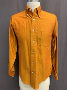 VAN HEUSEN, Rust Orange, Cotton, Oxford Weave, Button Front, Collar Attached, Long Sleeves, 1 Pocket, Button Down Collar
Early 1960's