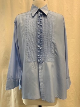 Mens, Formal Shirt, AFTER SIX, Lt Blue, Synthetic, Solid, 34, 16.5, Button Front, Collar Attached, Long Sleeves, Pleated Bib Front, Ruffled Button Placket,