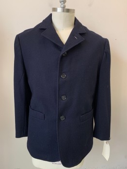 MTO, Navy Blue, Wool, Solid, Notched Lapel, 4 Buttons, 2 Pockets,