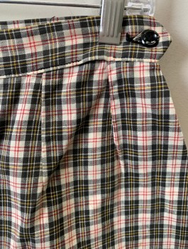 Womens, Pants, JEANIE'S, Ecru, Black, Red, Yellow, White, Cotton, Plaid, H:40, W:28, High Waist, Tapered Leg with Subtle Accordion Pleat at Sides of Leg Opening, Side Waist Zipper,